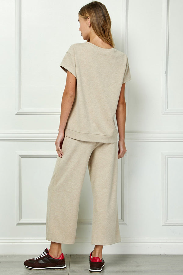 Cropped Loose Fit Pants Set- Oatmeal