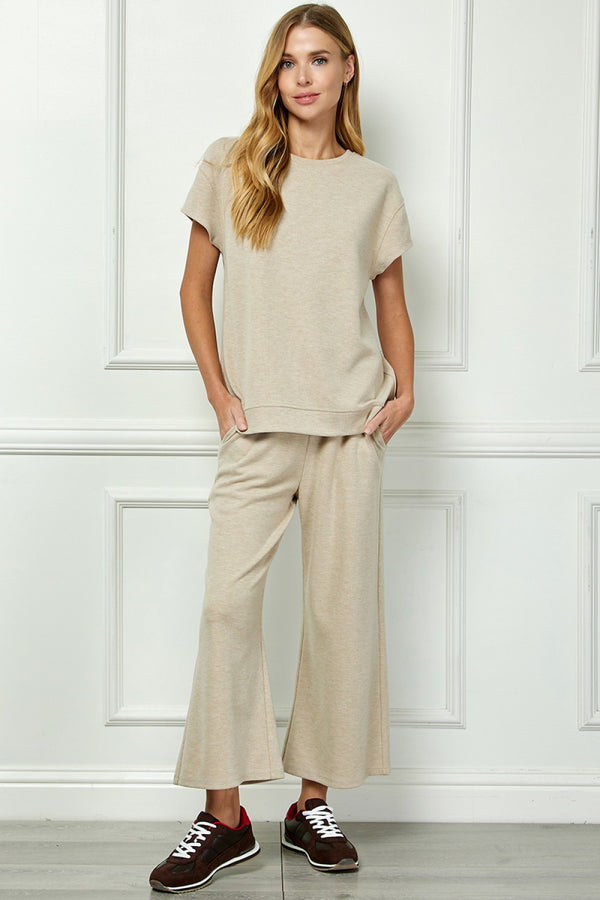 Cropped Loose Fit Pants Set- Oatmeal