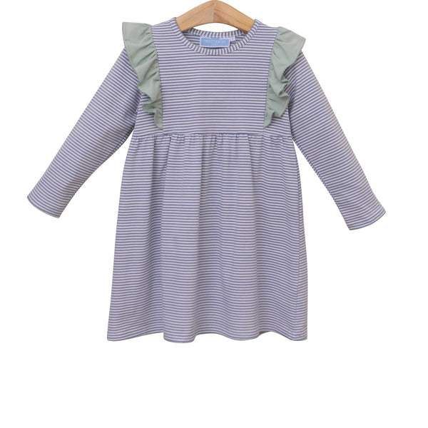 Madison Dress- Dusty Blue Stripe/Sage Green