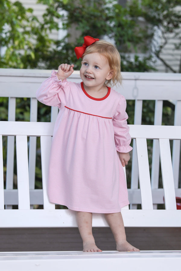 Ellie Dress- Light Pink Stripe/Red