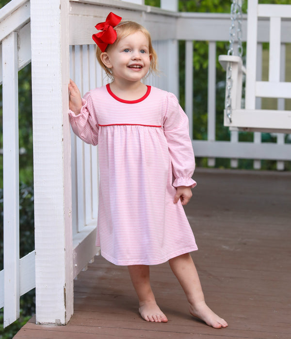 Ellie Dress- Light Pink Stripe/Red