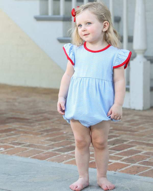 Lucy Bubble- Cornflower Stripe/Red