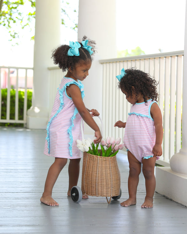 Hazel Dress- Light Pink Stripe/Aqua