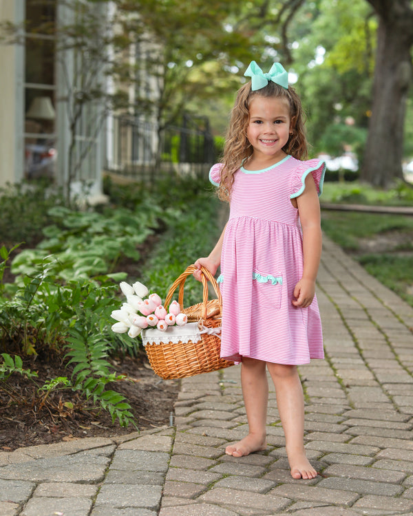 Lucy Dress- Pink Stripe/Mint