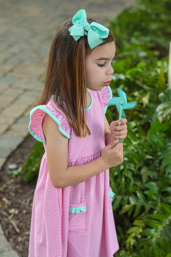 Lucy Dress- Pink Stripe/Mint