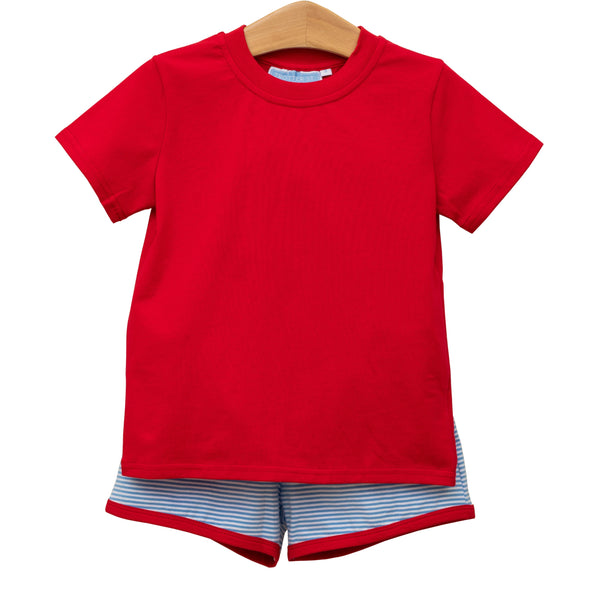 Thomas Short Set- Cornflower Stripe/Red