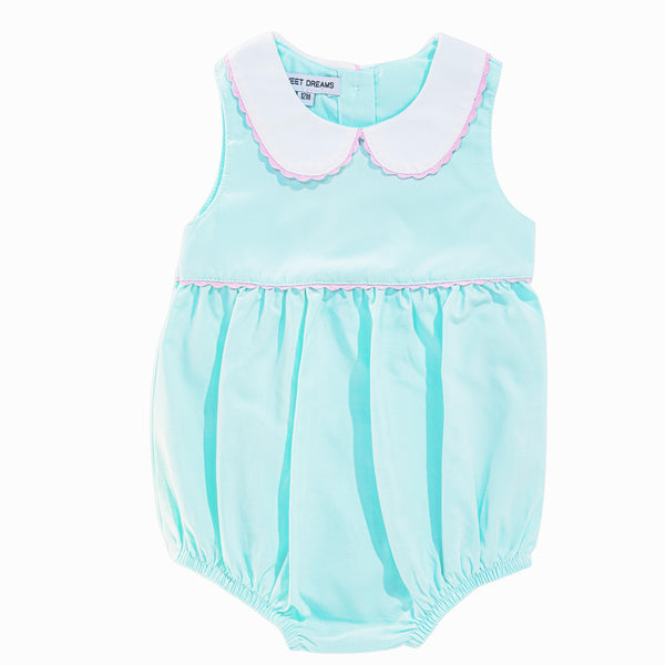 White Collar Pink Ric Rac Trim Bubble- Mint