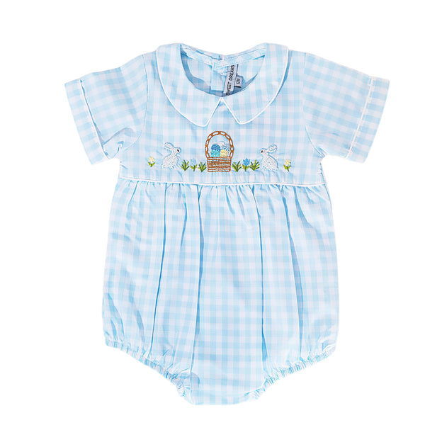 Emb HAPPY EASTER Bubble- Blue Gingham