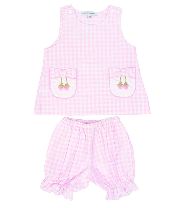 Bow Pocket Emb Strawberry Bloomer Set