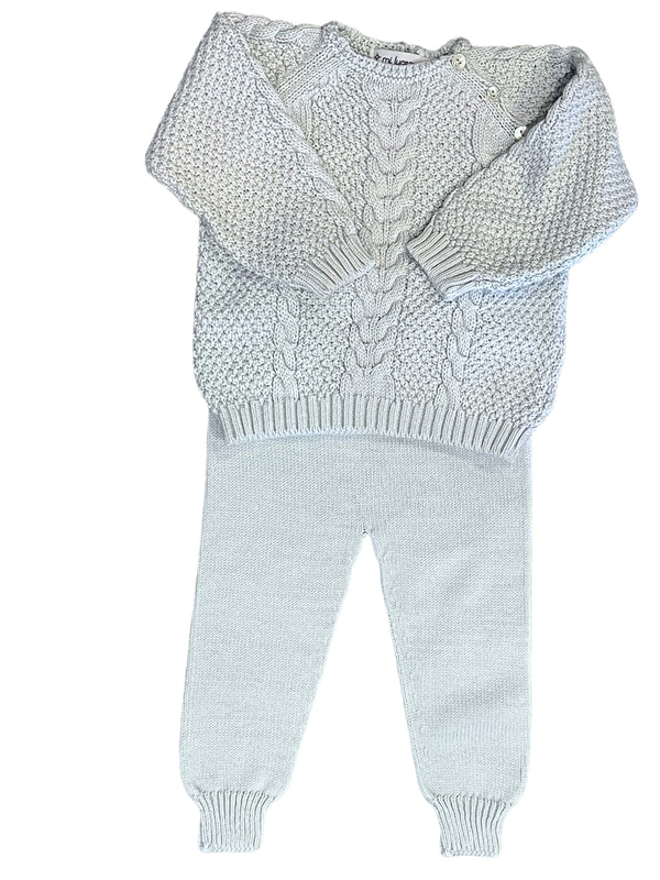 Jogger Set W/ Cable & Rice Stitch- Light Blue