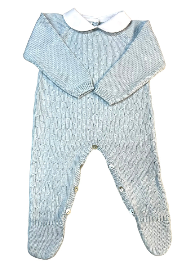 Diagonal Pattern Footie- Light Blue