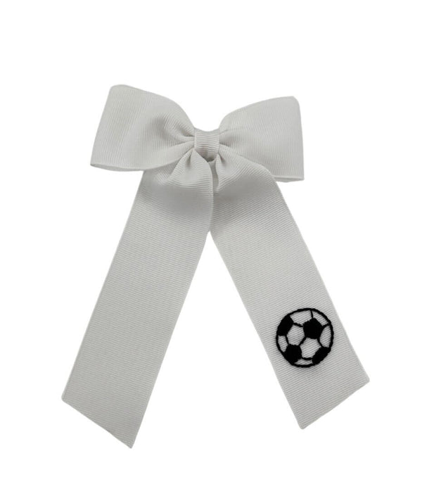 Soccer Hand-Embroidered Bow: White