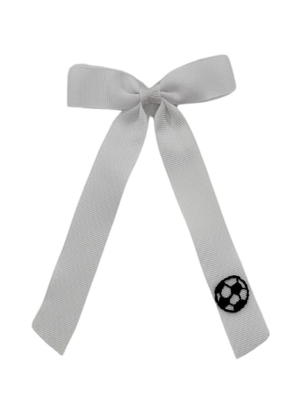 Soccer Hand-Embroidered Bow: White