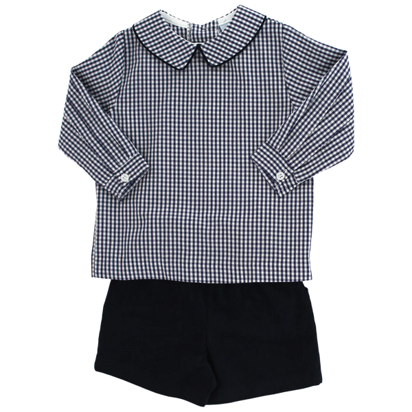 Navy Check-Boys Piped Shirt