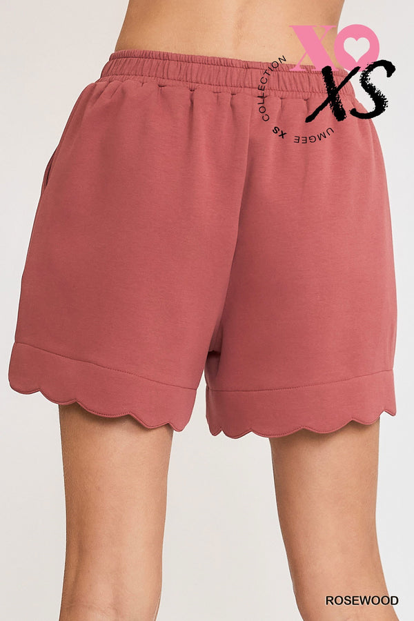 Scalloped Hem Shorts- Rosewood