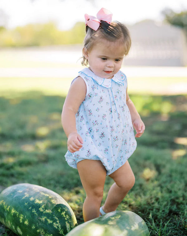 Bea Blue Floral Dotted- Swiss Bubble