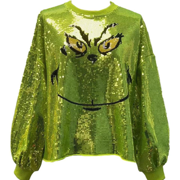 Green Full Sequin Grinch Sweatshirt- Women's