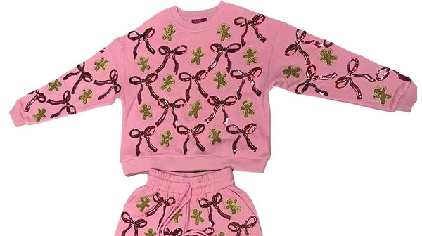 Light Pink Gingerbread Men & Bows Sweatshirt