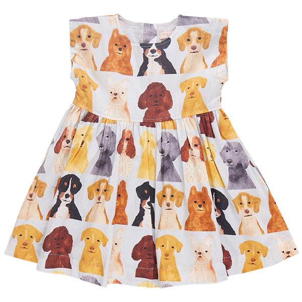 Adaline Dress - Light Blue Watercolor Dogs