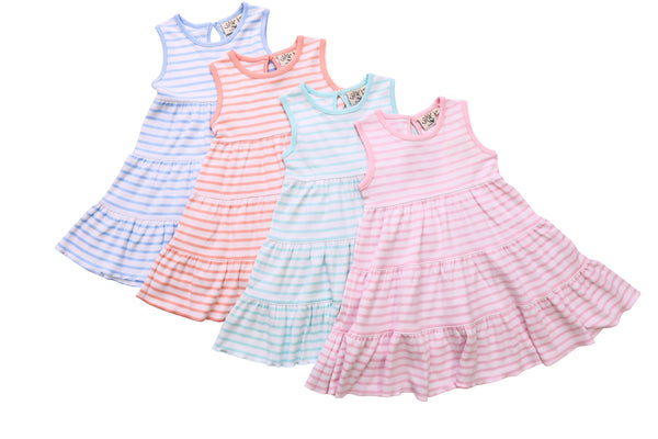 Tiered Dress- Peach Stripe