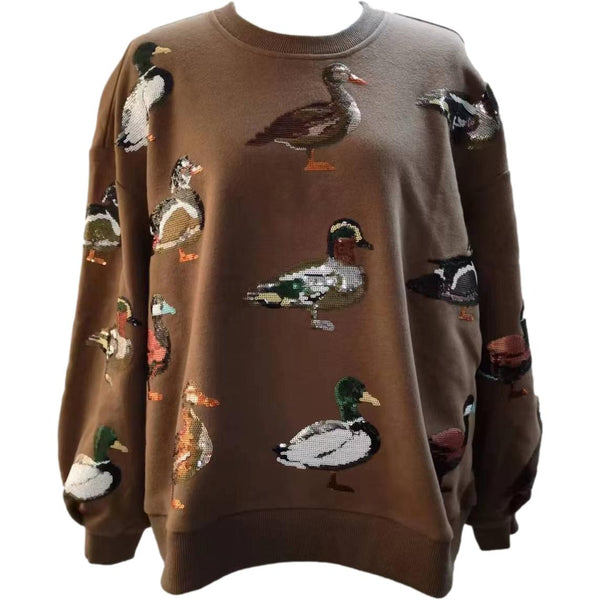 Brown Scattered Duck Sweatshirt- Women's