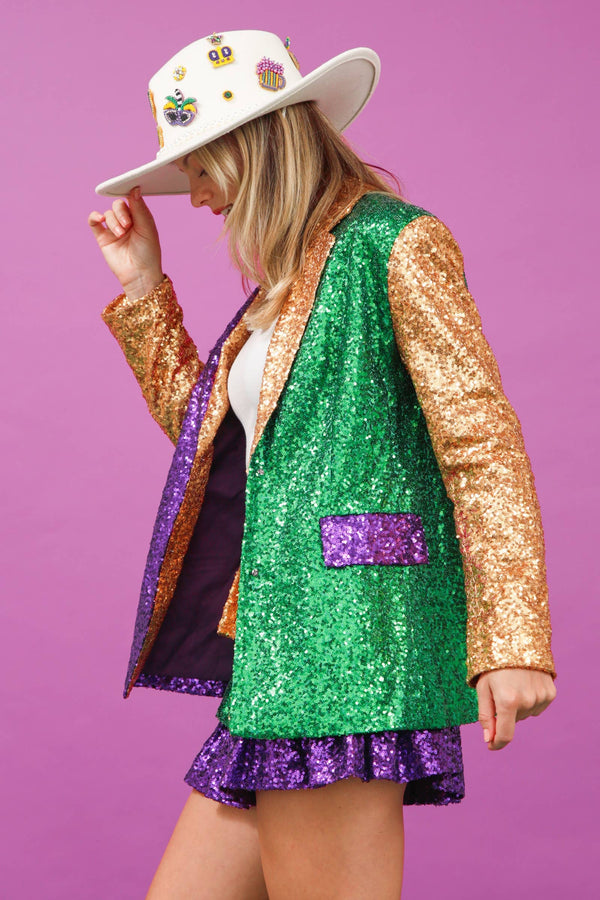 Mardi Gras Color Block Sequin Blazer