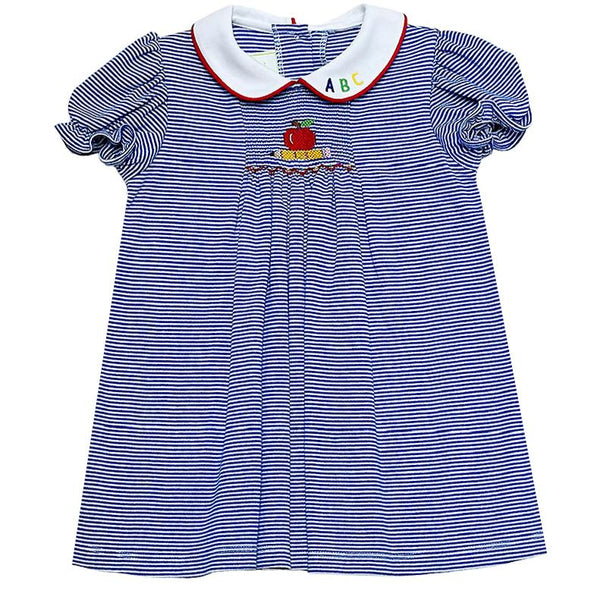 Apple Knit Dress- Royal Blue Bitty Stripe