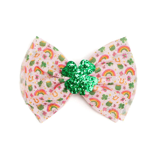 Lucky Doodle St. Patrick's Day Tulle Bow Clip