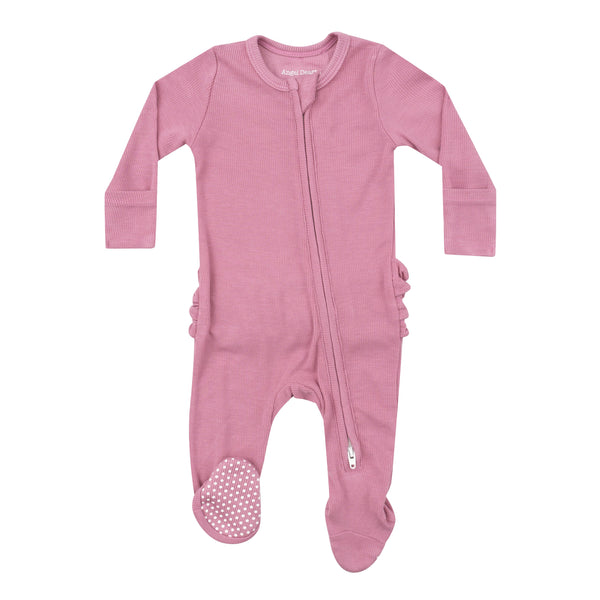 Solid Wild Rose 2 Way Zipper Ruffle Footie