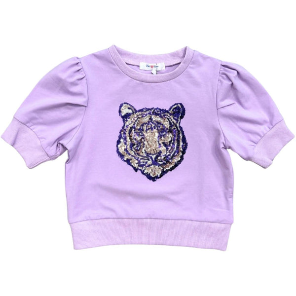 Puff Sleeve Lavender Sequin Tiger Shirt