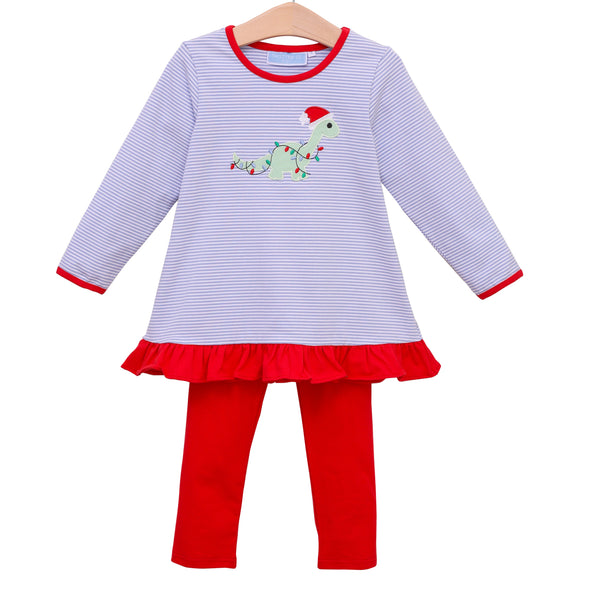 Christmas Dino Ruffle Pants Set