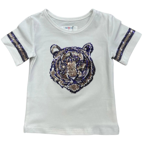 Sequin Tiger Shirt- Purple & Gold