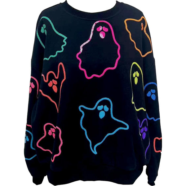 Black & Rainbow Spooky Ghost Sweatshirt- Women's