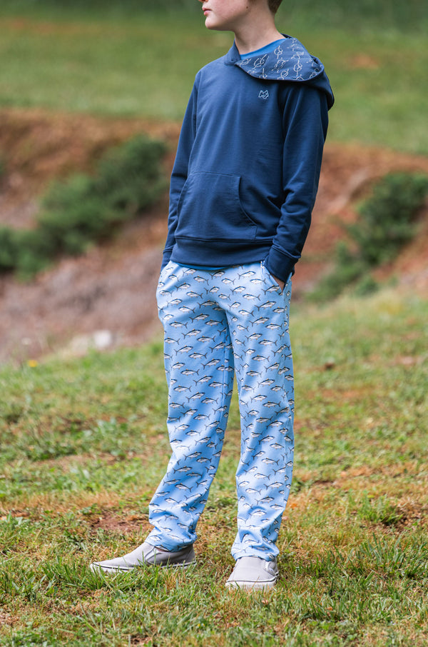 Lounge Life Pant- Powder Blue Fish Print