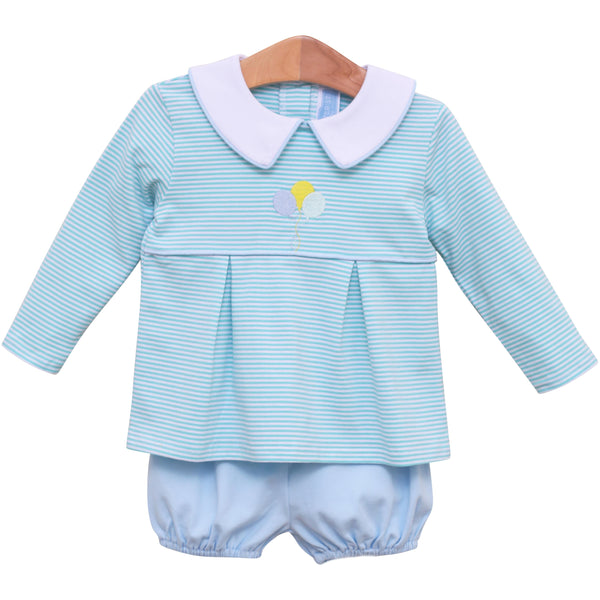 Balloon Embroidery Bloomer Set- Light Blue