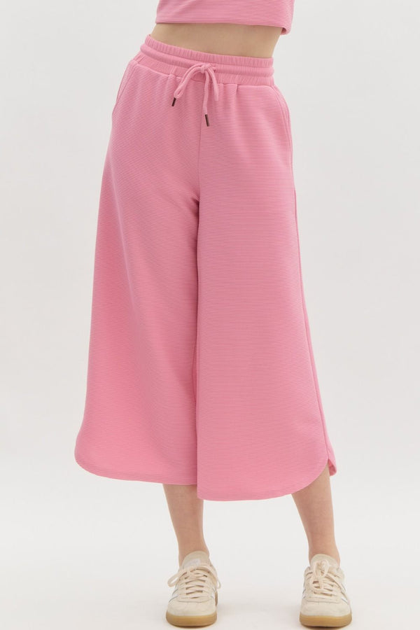 Textured Solid Ruffle Pants Set- Light Pink