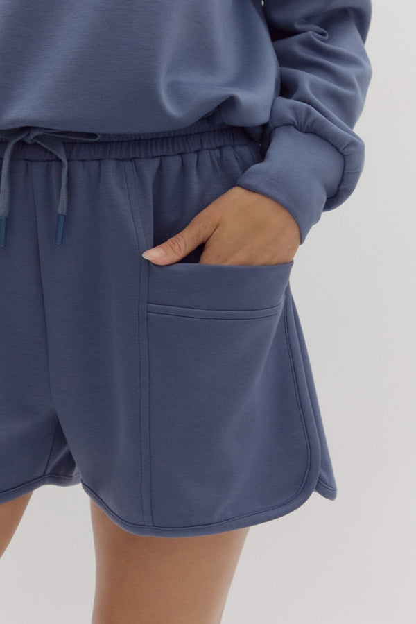 Pullover Sweater Short Set- Slate Blue