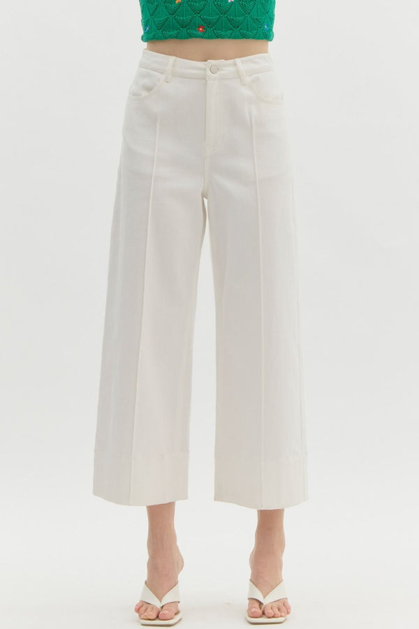 Solid Mid-Rise Pants- Off White