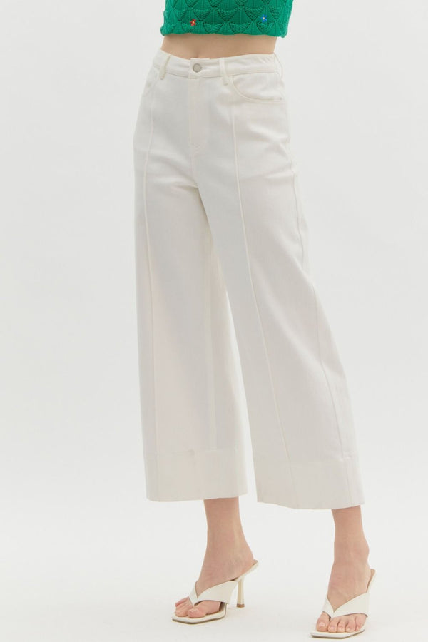 Solid Mid-Rise Pants- Off White