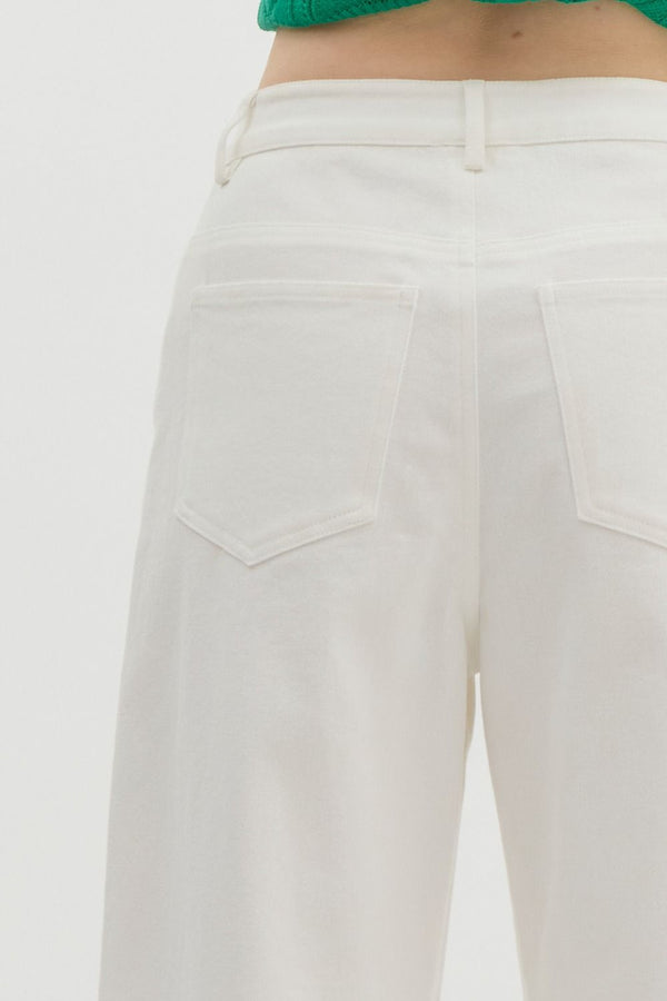 Solid Mid-Rise Pants- Off White