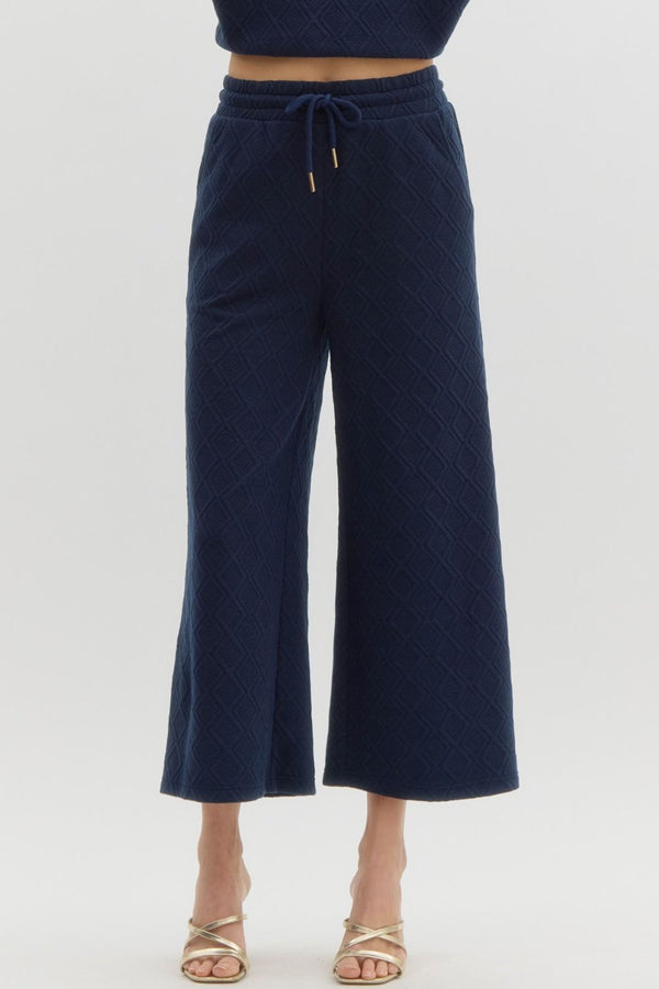 Embossed Knit Half Zip Pants Set- Navy