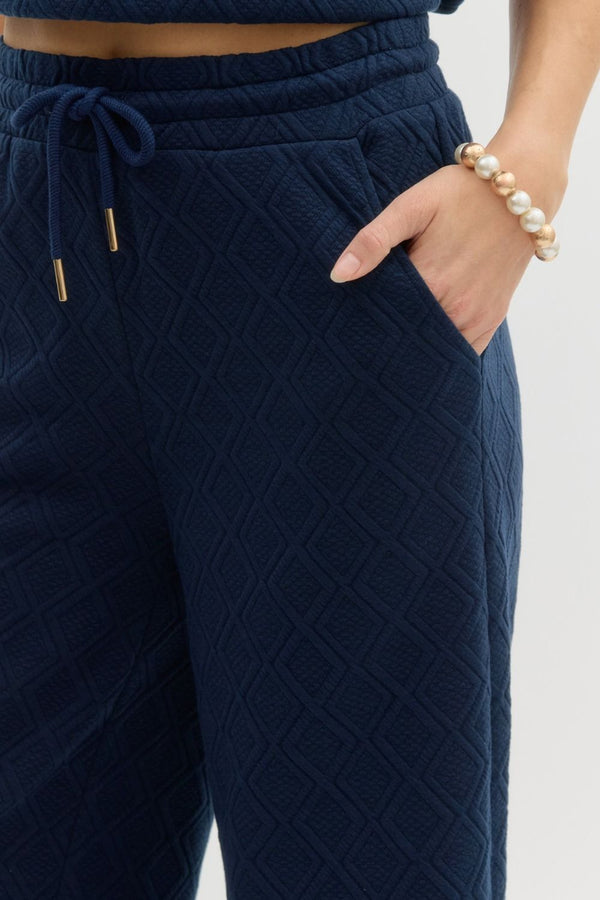 Embossed Knit Half Zip Pants Set- Navy