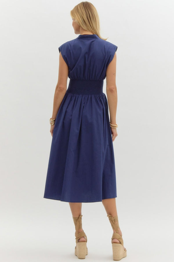 V-Neck Midi Dress- Navy