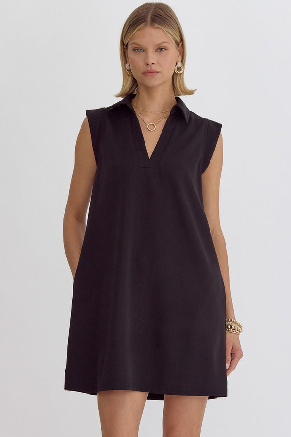 V-Neck Sleeveless Dress- Black