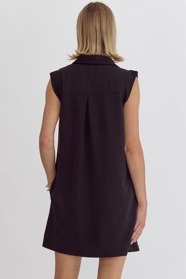 V-Neck Sleeveless Dress- Black