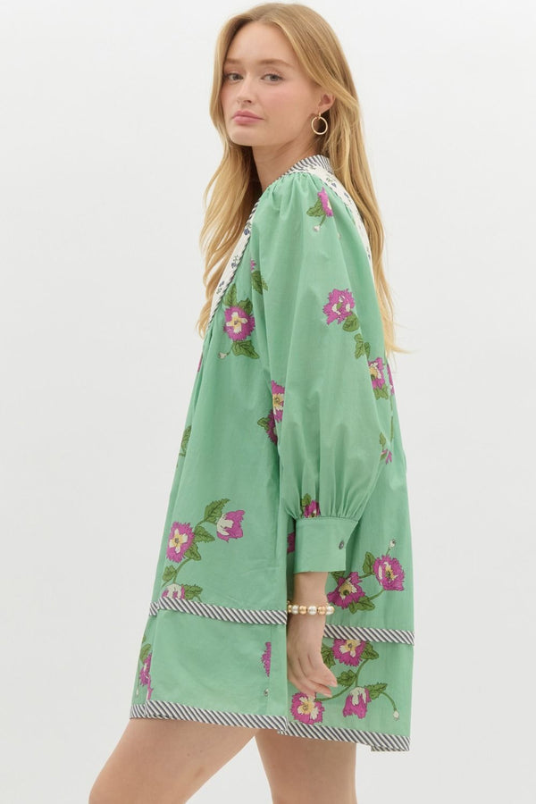 Bishop Sleeve Pullover Dress- Pistachio