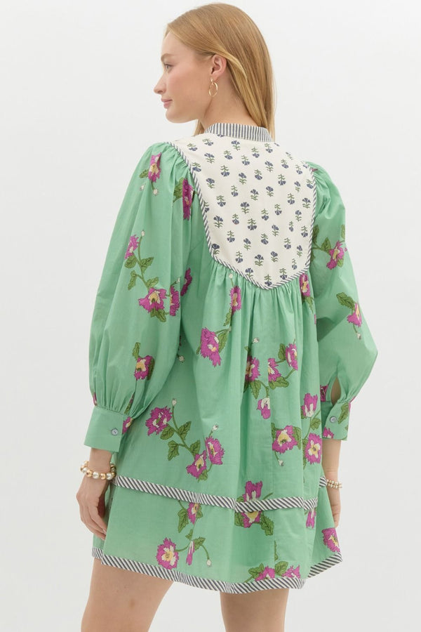 Bishop Sleeve Pullover Dress- Pistachio