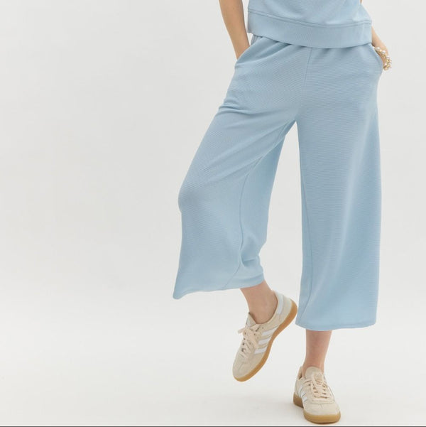 Textured Solid Ruffle Pants Set- Light Blue