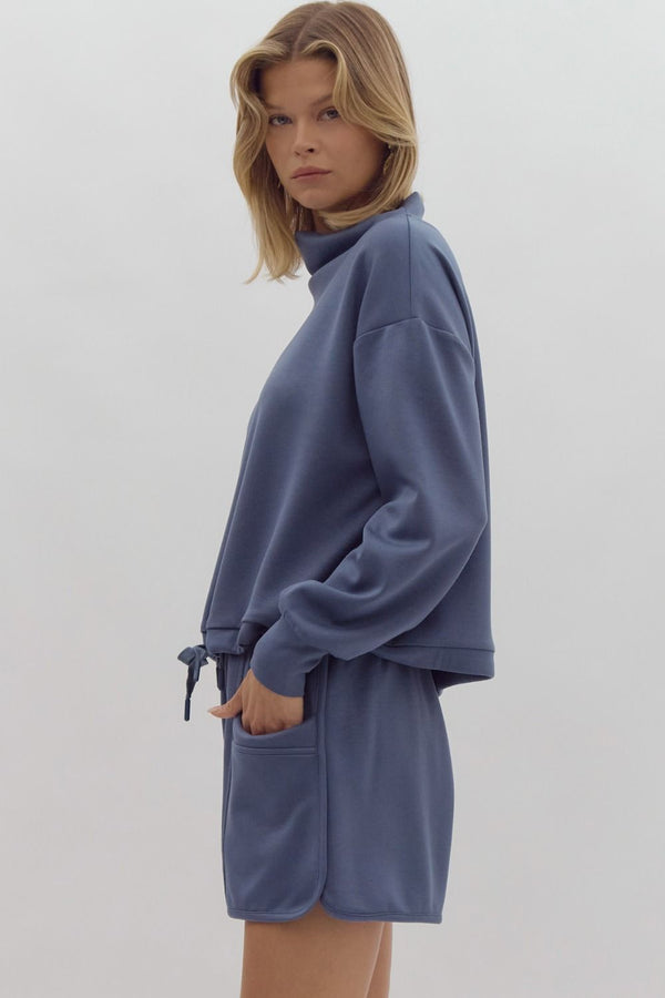 Pullover Sweater Short Set- Slate Blue