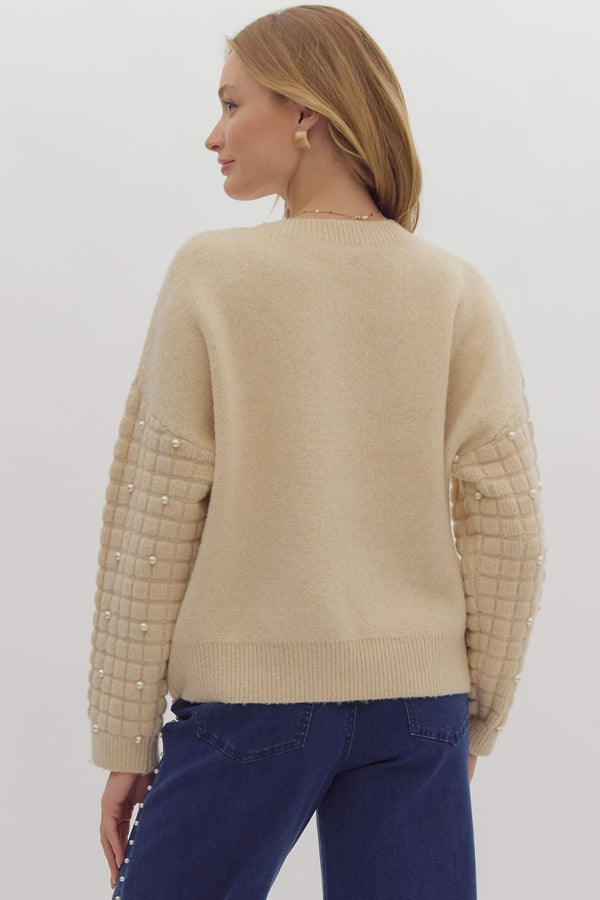 Round Neck Bow Sweater- Natural